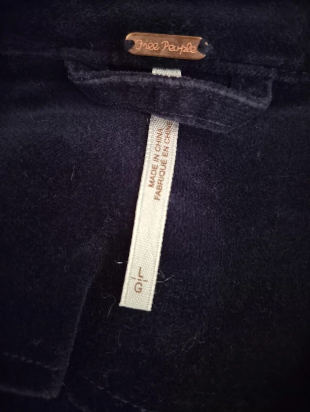 Free People Navy Blue Velvet Military-Style Blazer